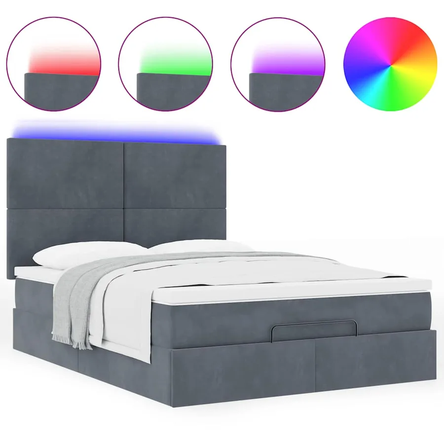 Cadre de lit ottoman avec matelas gris foncé 140x190 cm velours - 5