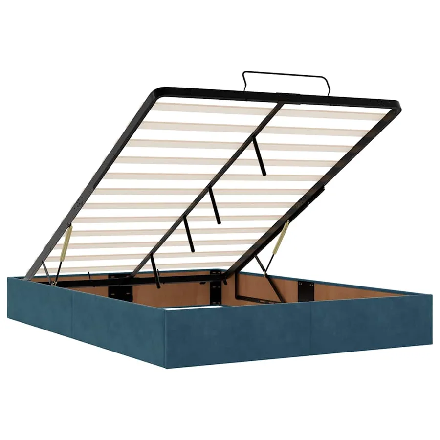 Cadre de lit ottoman avec matelas bleu foncé 140x190 cm velours - 13
