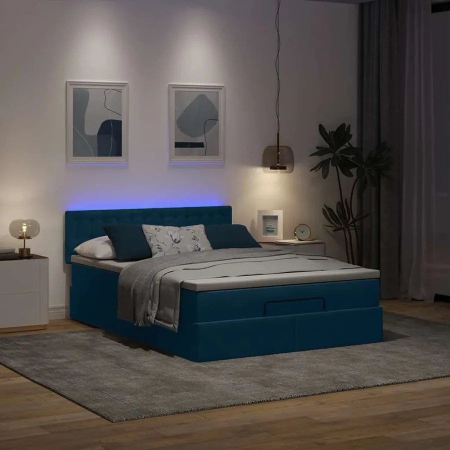 Cadre de lit ottoman avec matelas bleu foncé 140x190 cm velours - 3