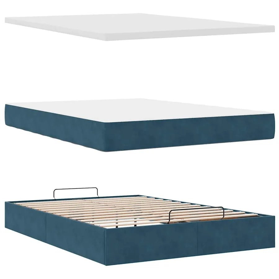 Cadre de lit ottoman avec matelas bleu foncé 140x190 cm velours - 9
