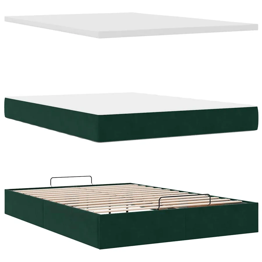 Cadre de lit ottoman avec matelas vert foncé 140x190 cm velours - 12