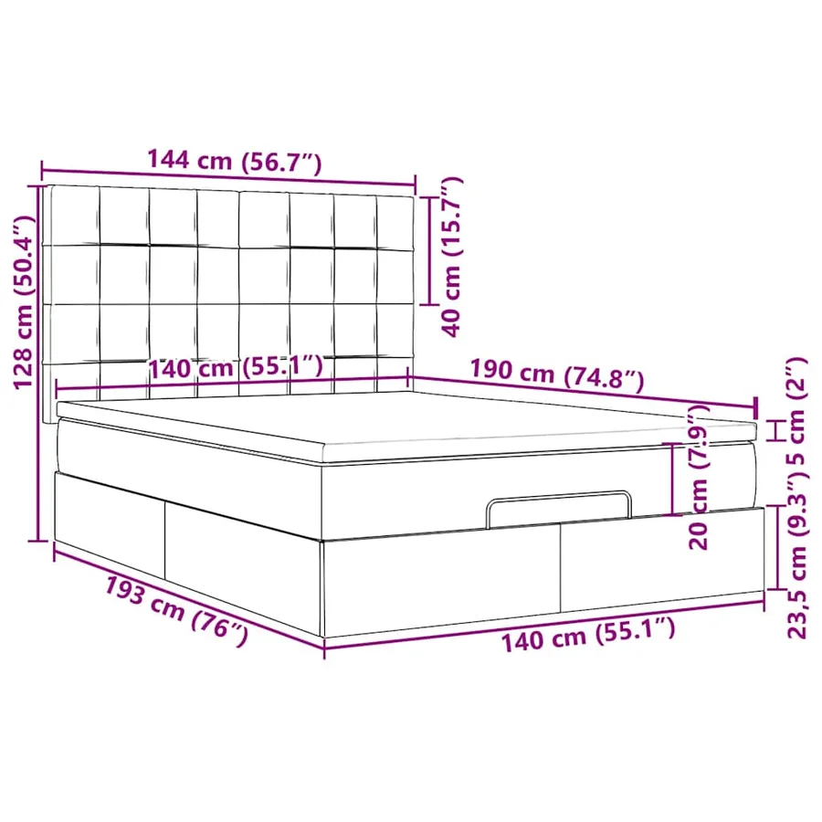 Cadre de lit ottoman avec matelas vert foncé 140x190 cm velours - 18