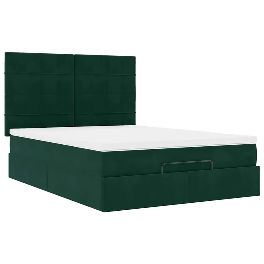 Cadre de lit ottoman avec matelas vert foncé 140x190 cm velours - 7