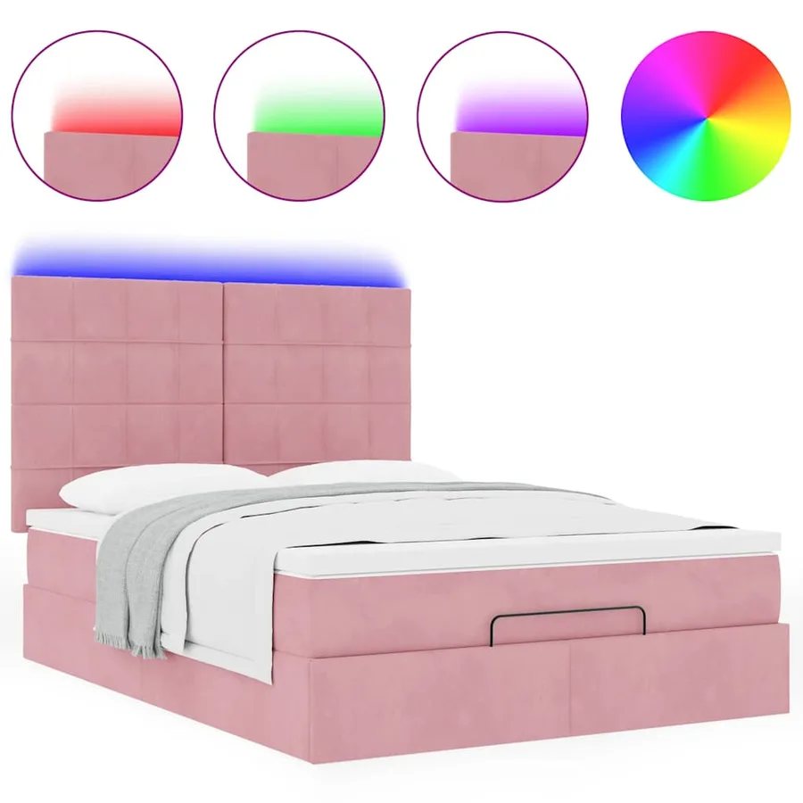 Cadre de lit ottoman avec matelas rose 140x190 cm velours - 5