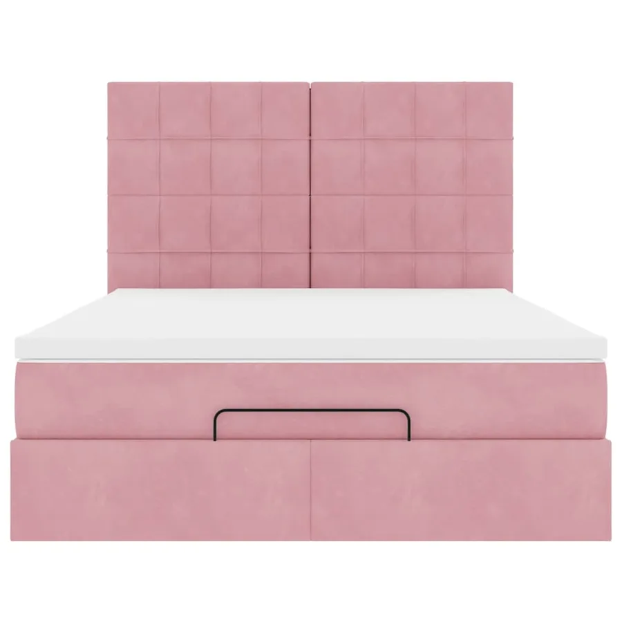Cadre de lit ottoman avec matelas rose 140x190 cm velours - 8