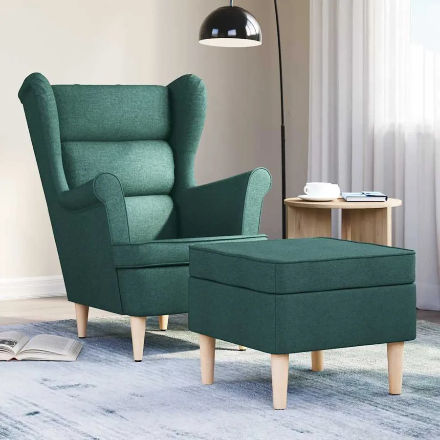 Fauteuil avec repose-pied Vert foncé Tissu