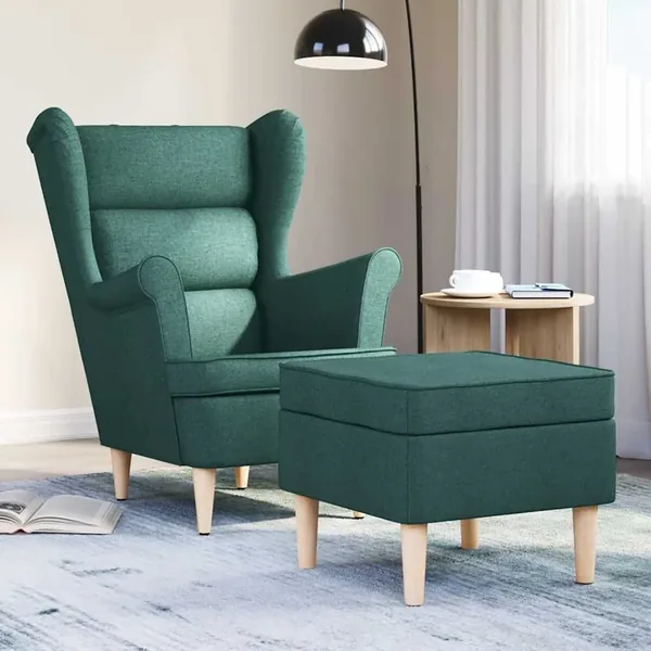 Fauteuil avec repose-pied Vert foncé Tissu