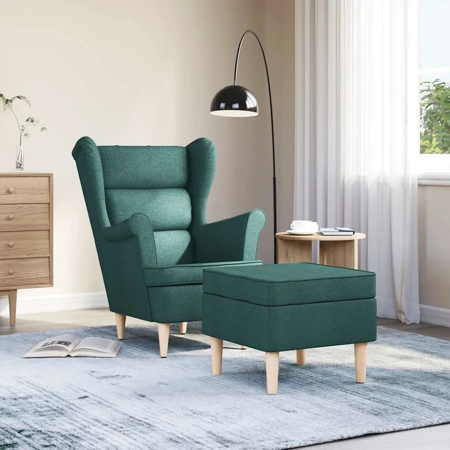 Fauteuil avec repose-pied Vert foncé Tissu - 3