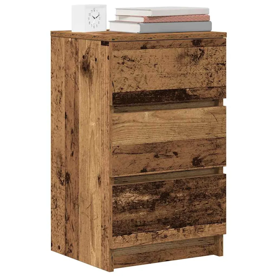 Table de chevet avec 3 tiroirs vieux bois 39x35x65 cm - 4