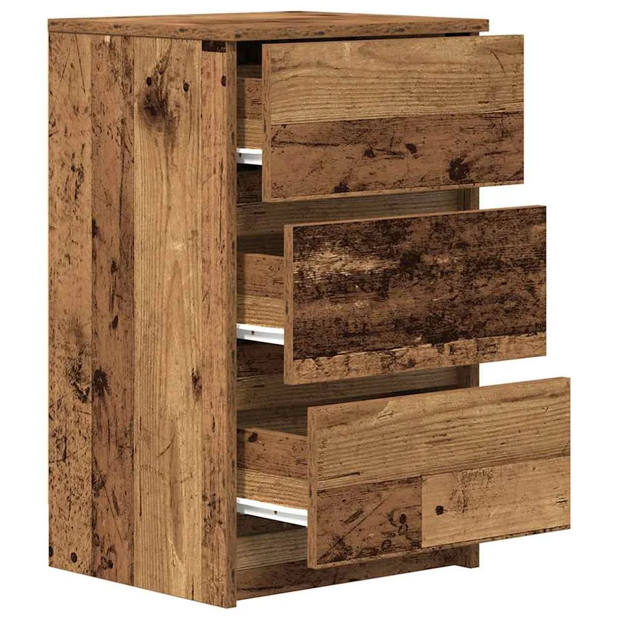 Table de chevet avec 3 tiroirs vieux bois 39x35x65 cm - 5