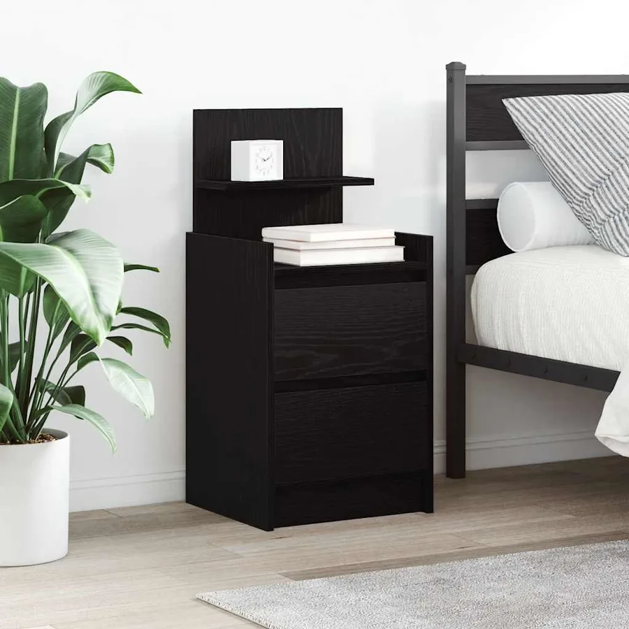 Tables de chevet avec 2 tiroirs 2 pcs chêne noir 38x34x80 cm
