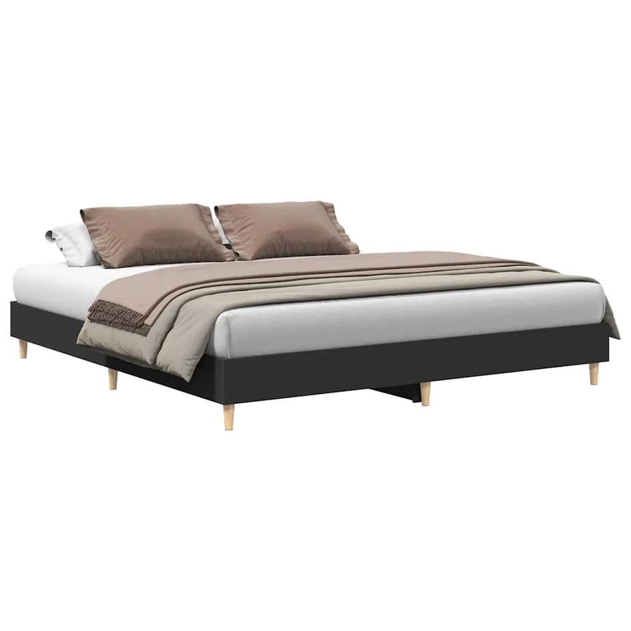 Cadre de lit sans matelas noir 200x200 cm bois d'ingénierie - 2
