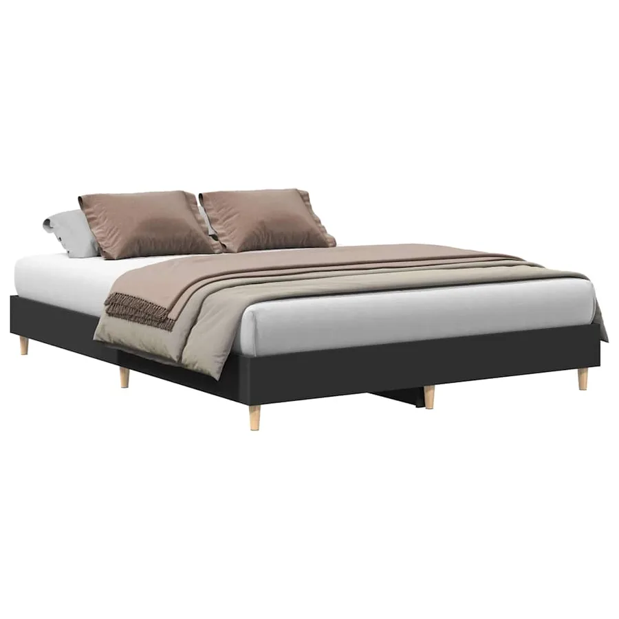 Cadre de lit sans matelas noir 150x200 cm bois d'ingénierie - 2