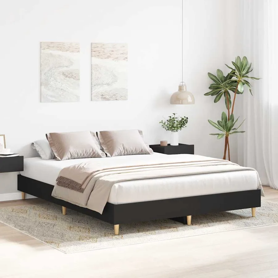Cadre de lit sans matelas noir 150x200 cm bois d'ingénierie - 3