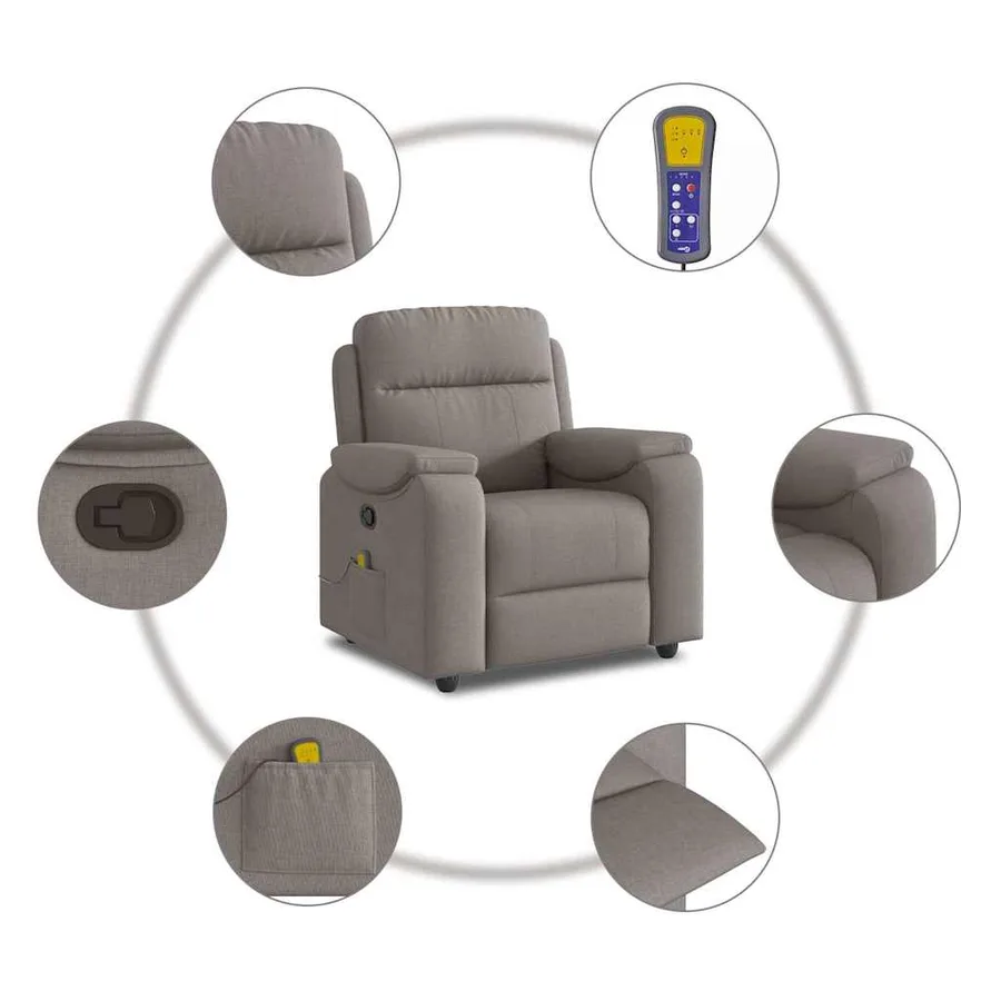 Fauteuil de massage inclinable Taupe Tissu - 8