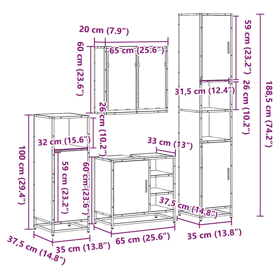 Ensemble de meubles de salle de bain 4 pcs chêne sonoma - 11