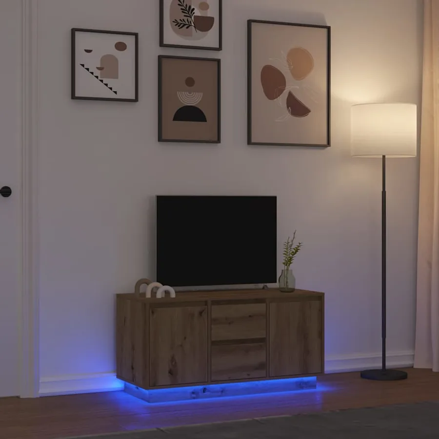 Meuble TV avec éclairages LED chêne artisanal 100x41x50 cm