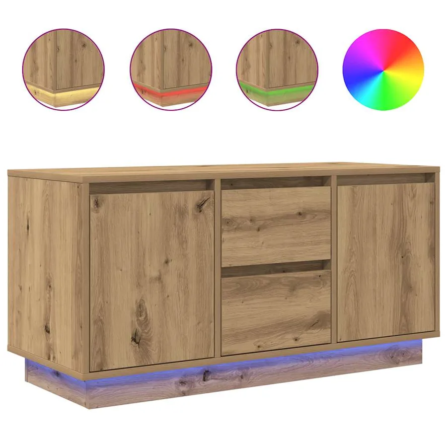 Meuble TV avec éclairages LED chêne artisanal 100x41x50 cm - 2