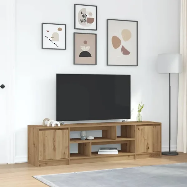 Meuble TV chêne artisanal 188,5x41x50 cm bois d'ingénierie