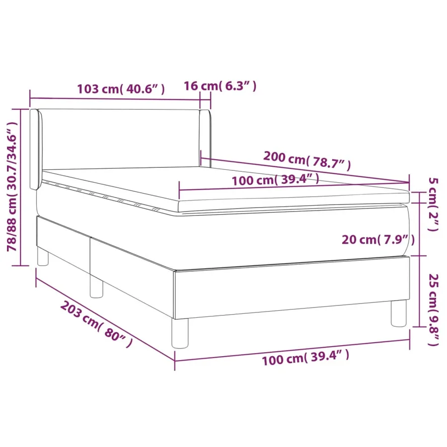 Sommier à lattes de lit avec matelas Crème 100x200 cm Tissu - 7