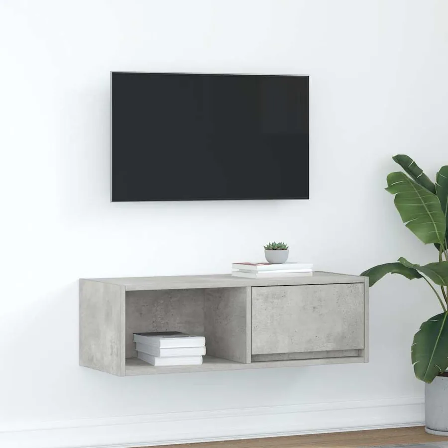 Meuble TV gris béton 80x31x25,5 cm bois d'ingénierie