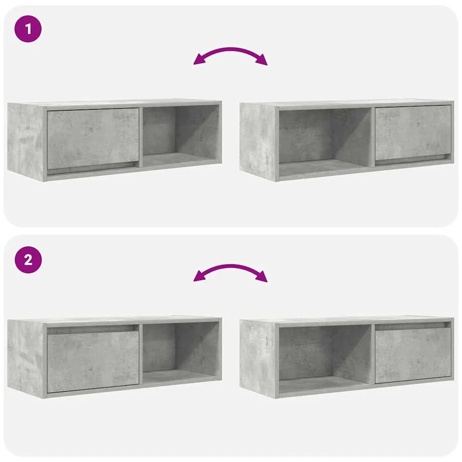 Meuble TV gris béton 80x31x25,5 cm bois d'ingénierie - 9