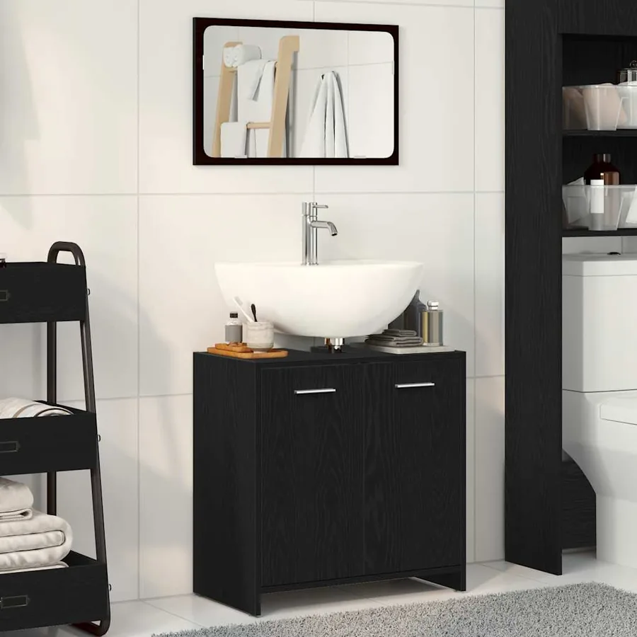 Armoire de salle de bain avec miroir chêne noir