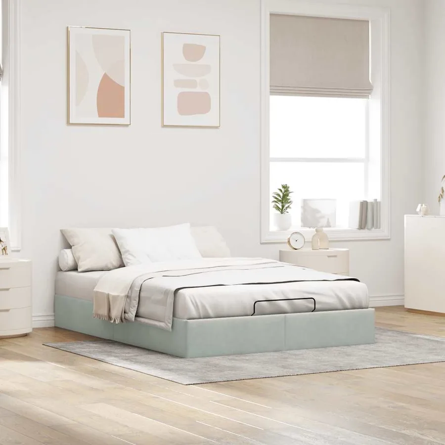 Cadre de lit ottoman sans matelas gris clair 140x200 cm velours - 3