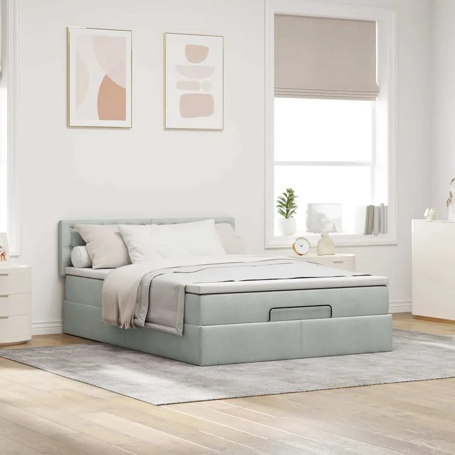 Cadre de lit ottoman avec matelas gris clair 140x200 cm velours - 3