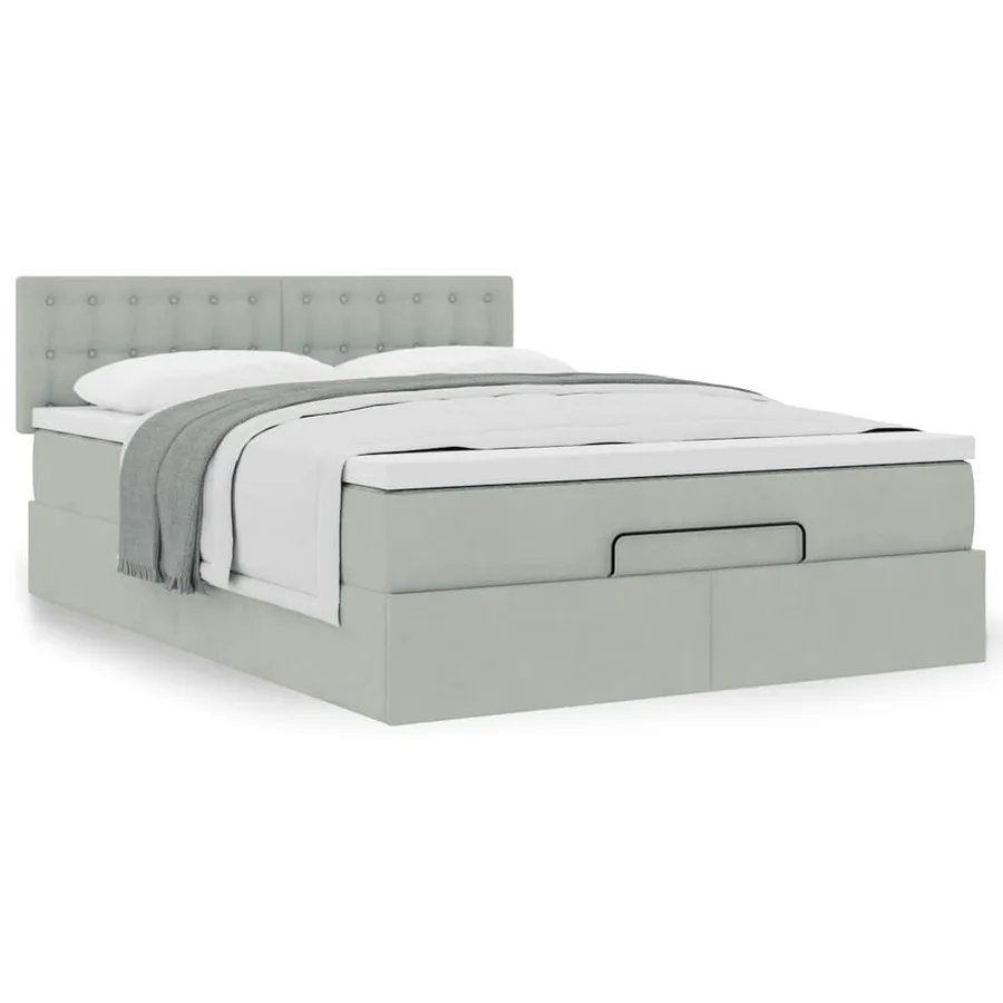 Cadre de lit ottoman avec matelas gris clair 140x200 cm velours - 4