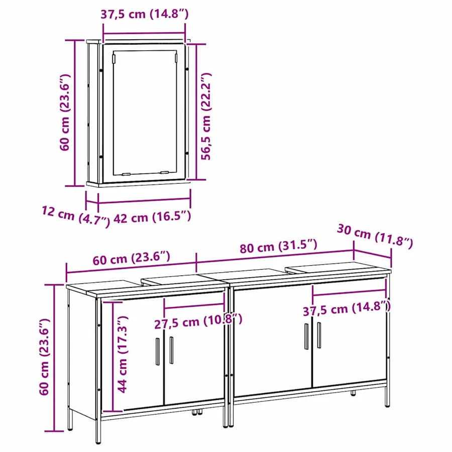 Meubles de salle de bain 3 pcs Marron Bois d'ingénierie - 13