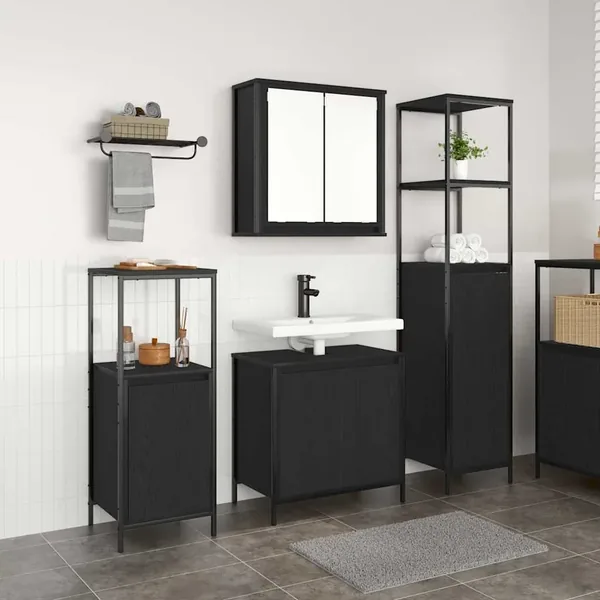 Ensemble de mobilier de salle de bain 3 pcs Chêne noir