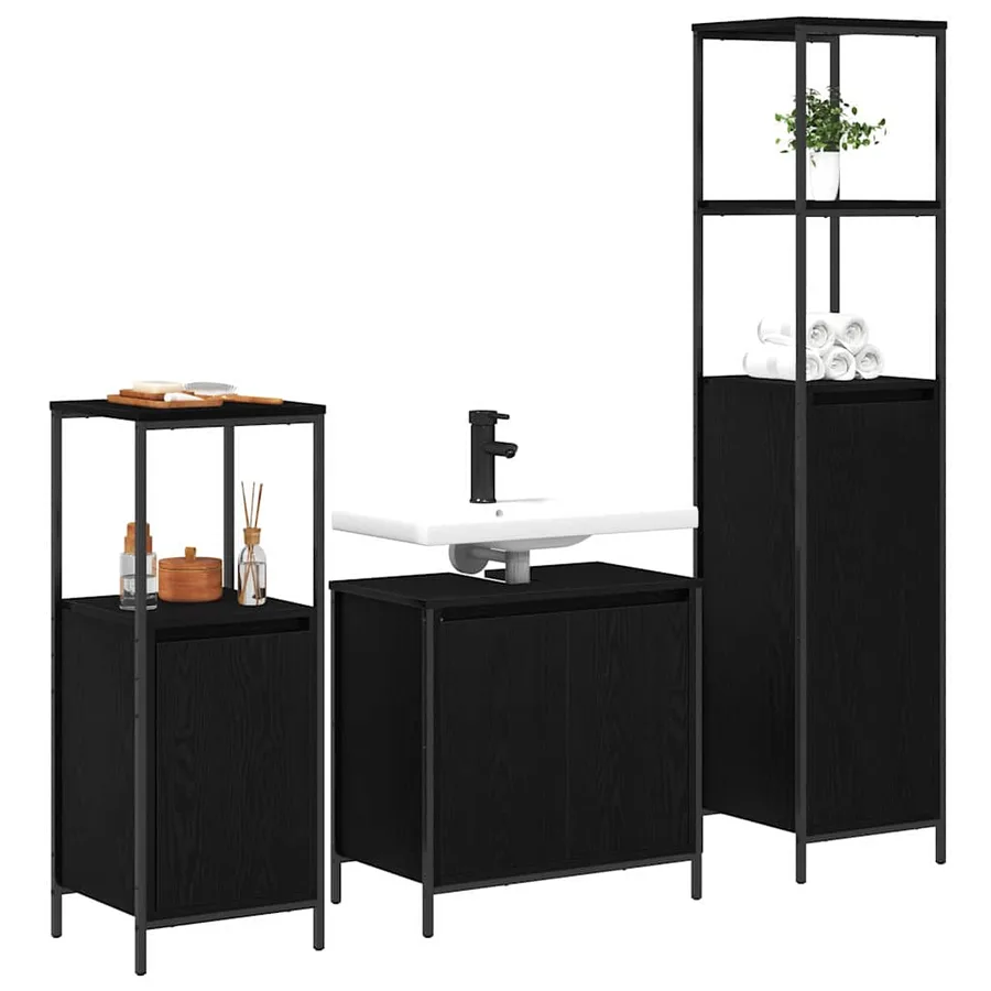 Ensemble de mobilier de salle de bain 3 pcs Chêne noir - 3