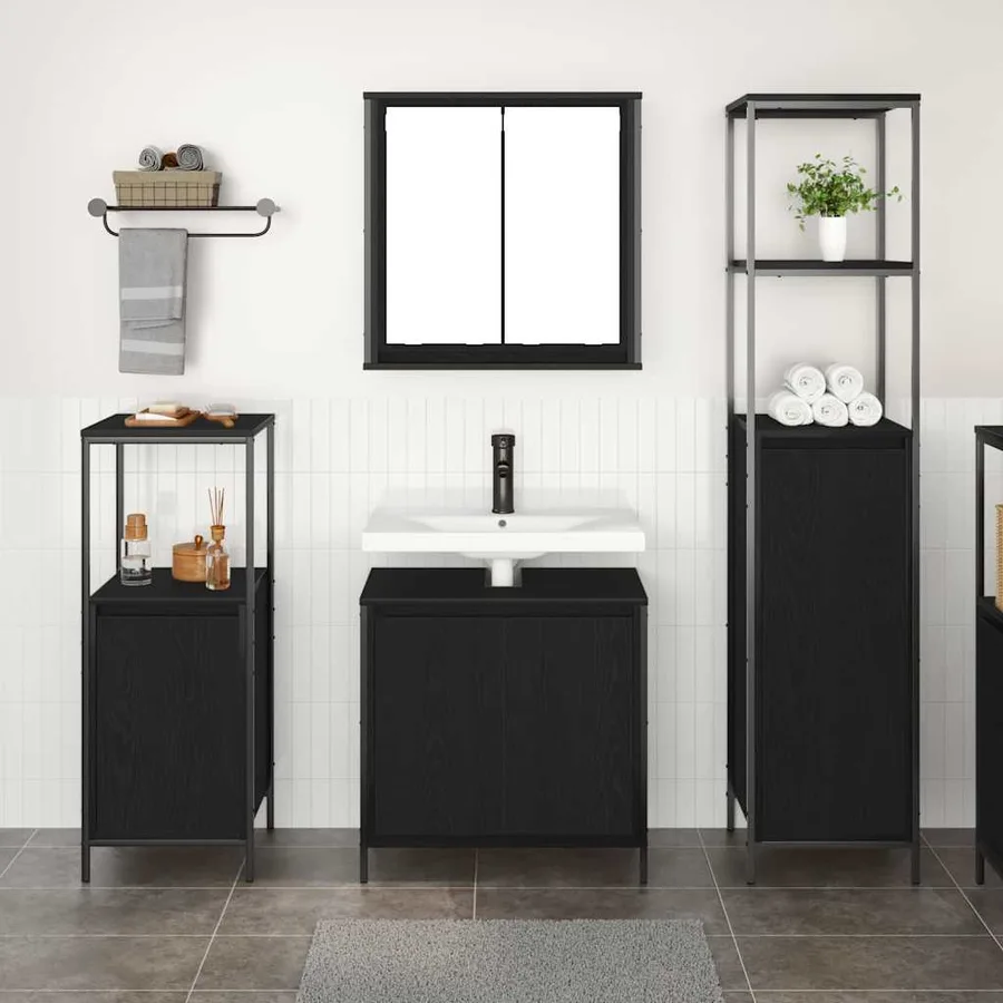 Ensemble de mobilier de salle de bain 3 pcs Chêne noir - 4