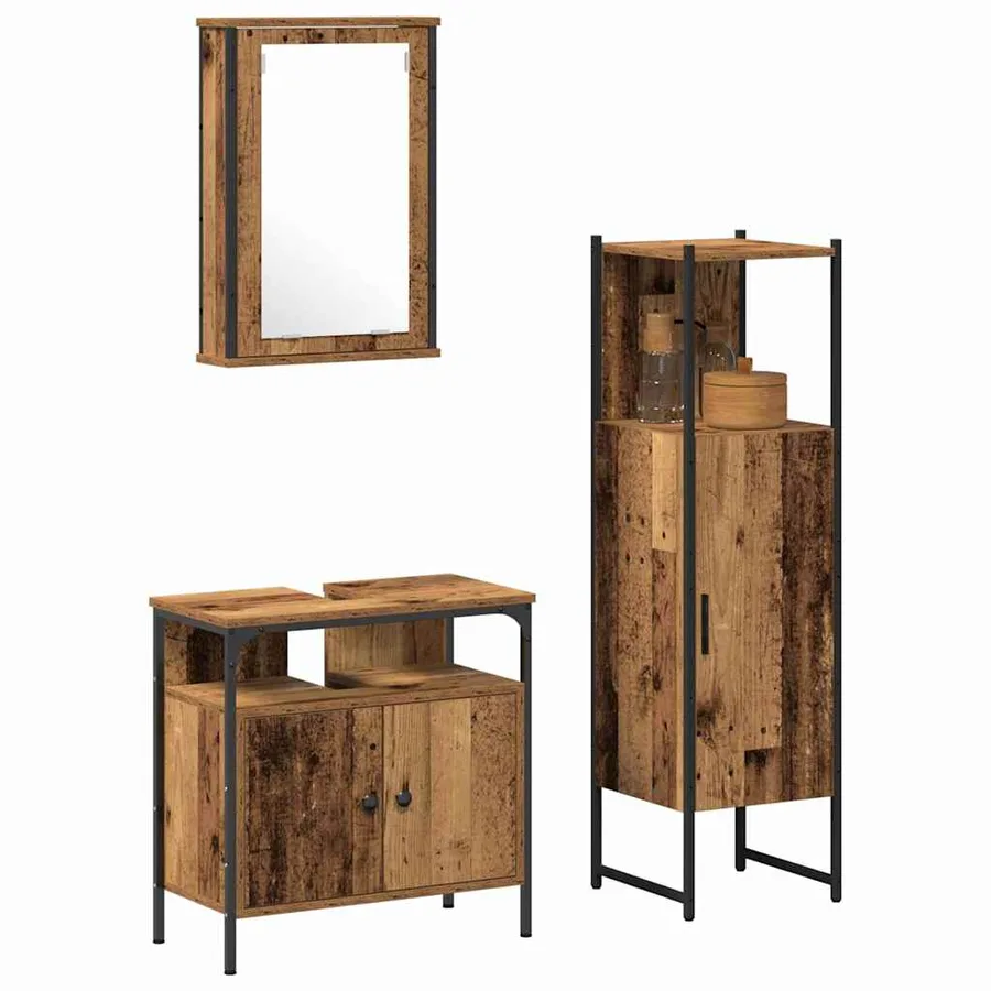 Ensemble de mobilier de salle de bain avec porte 3 pcs Marron - 3