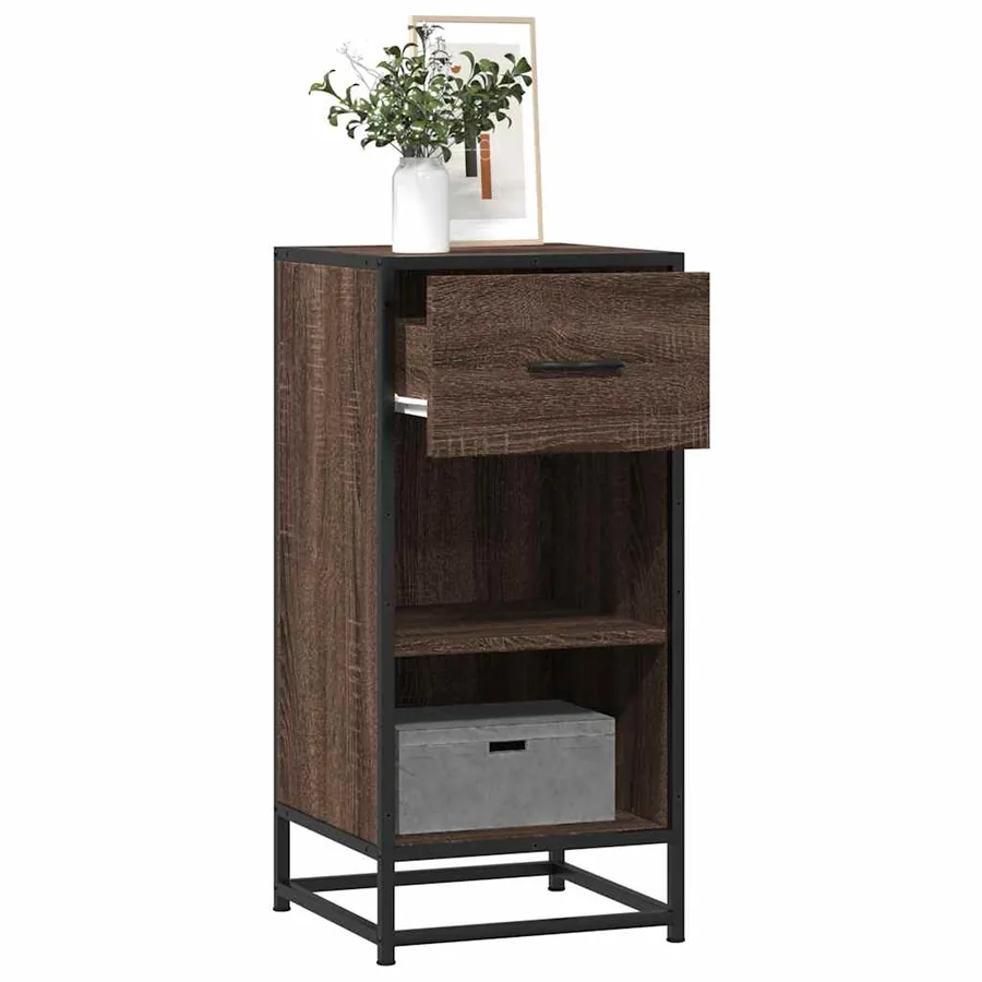 Buffet chêne marron 35,5x35x76 cm bois d'ingénierie et métal