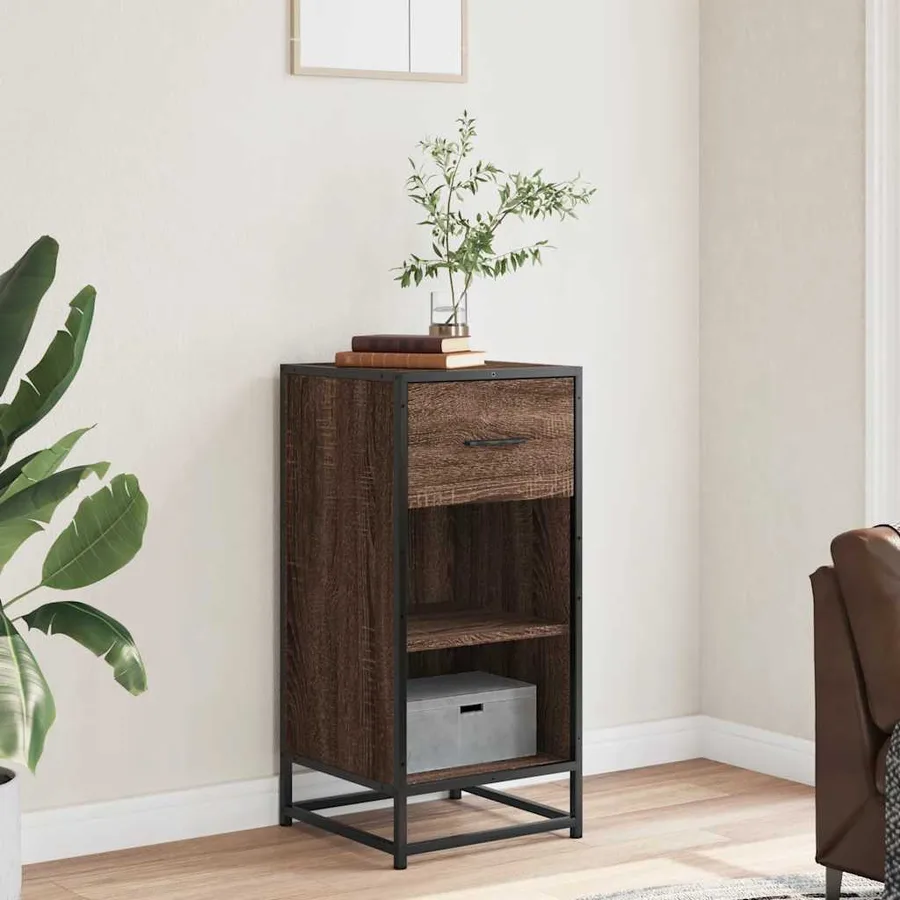 Buffet chêne marron 35,5x35x76 cm bois d'ingénierie et métal - 3