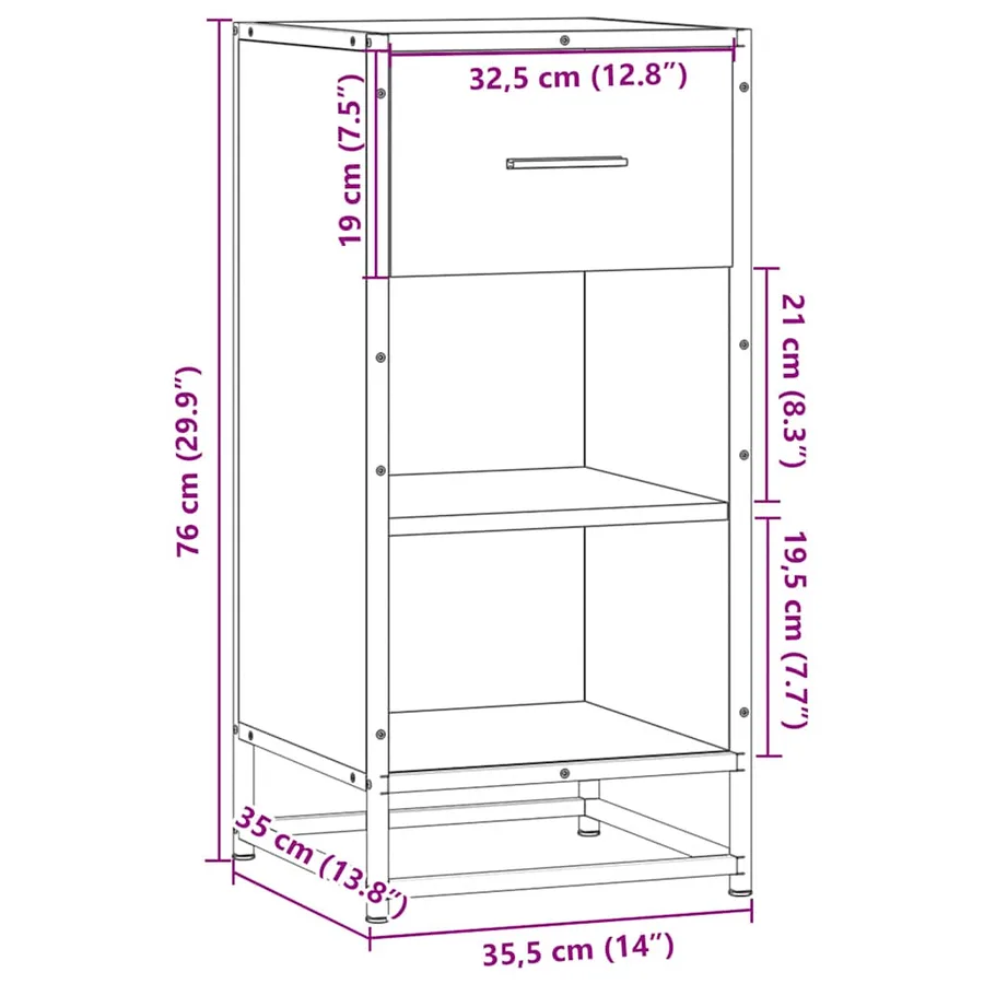 Buffet chêne marron 35,5x35x76 cm bois d'ingénierie et métal - 9