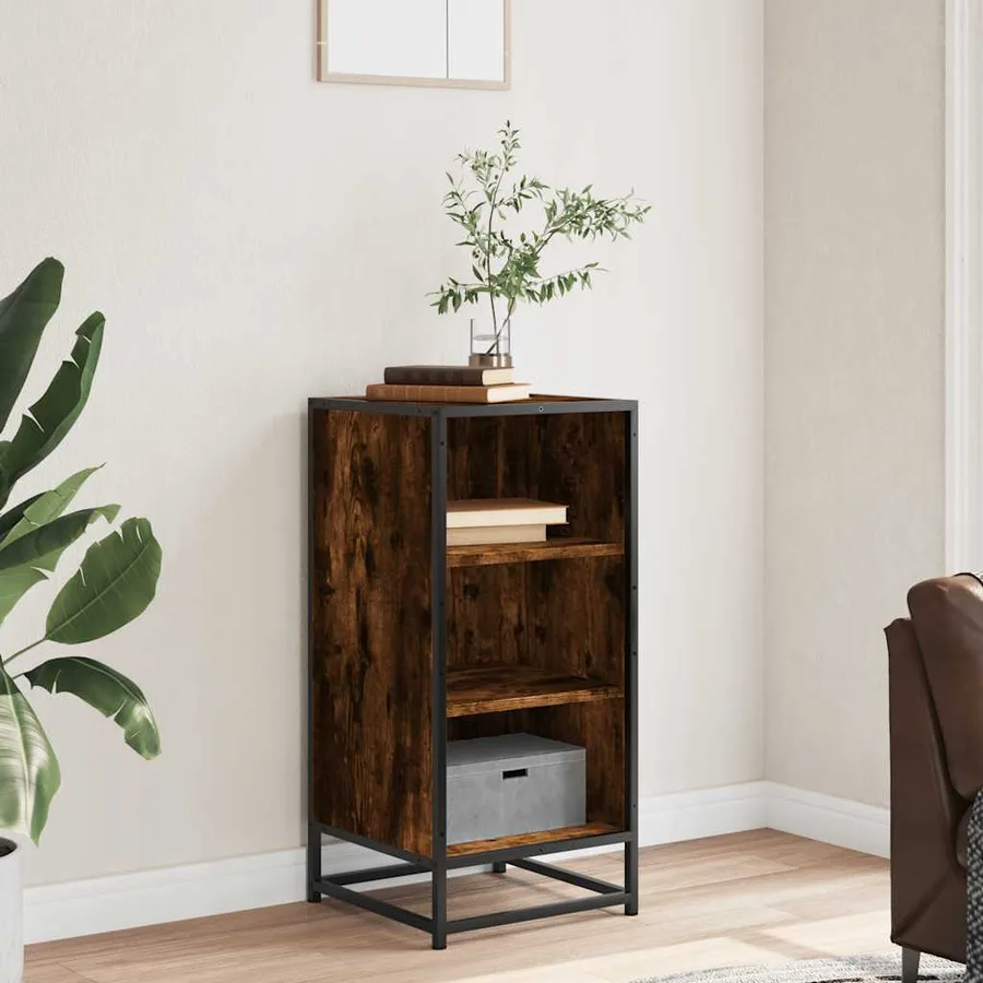 Buffet chêne fumé 35,5x35x76 cm bois d'ingénierie et métal - 3