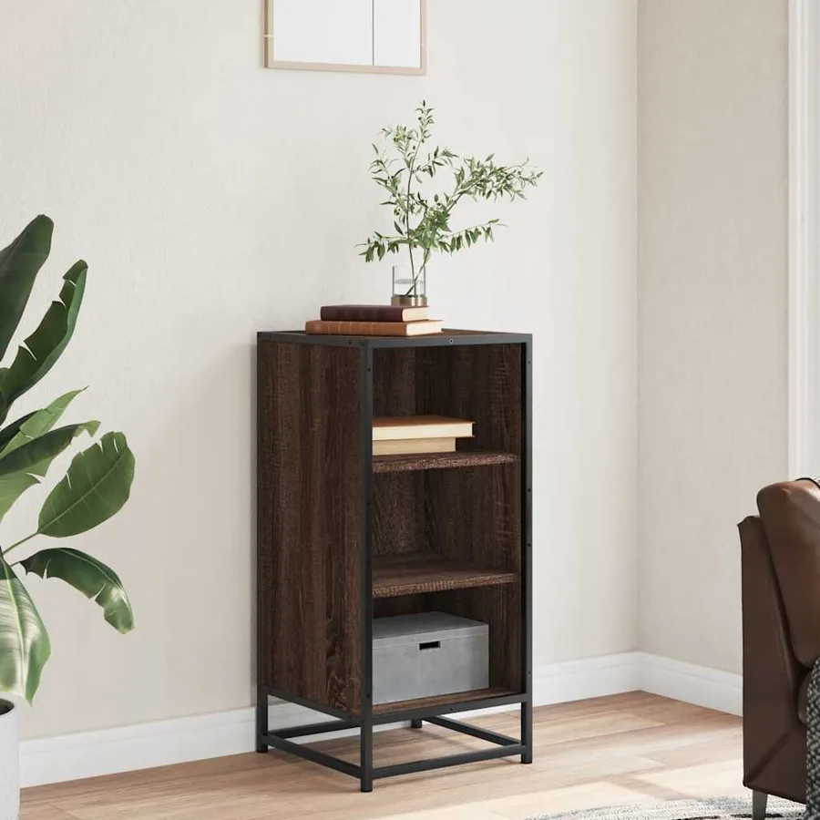 Buffet chêne marron 35,5x35x76 cm bois d'ingénierie et métal - 3