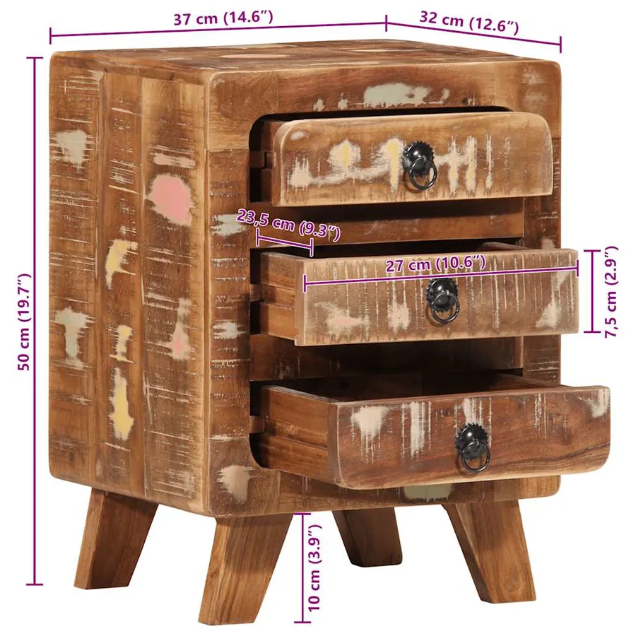 Table de chevet 2 pcs 37x32x50 cm bois massif de récupération - 11