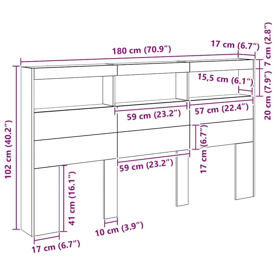 Armoire tête de lit avec LED chêne noir 180x17x102 cm - 13