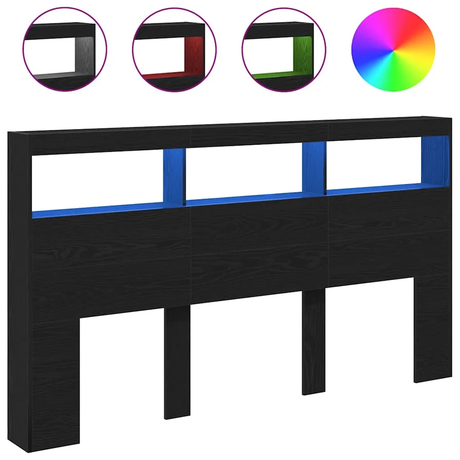 Armoire tête de lit avec LED chêne noir 180x17x102 cm - 2