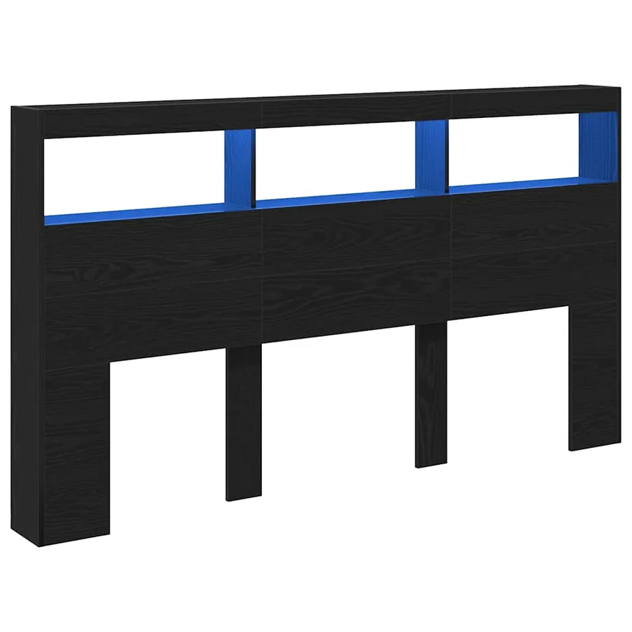 Armoire tête de lit avec LED chêne noir 180x17x102 cm - 3