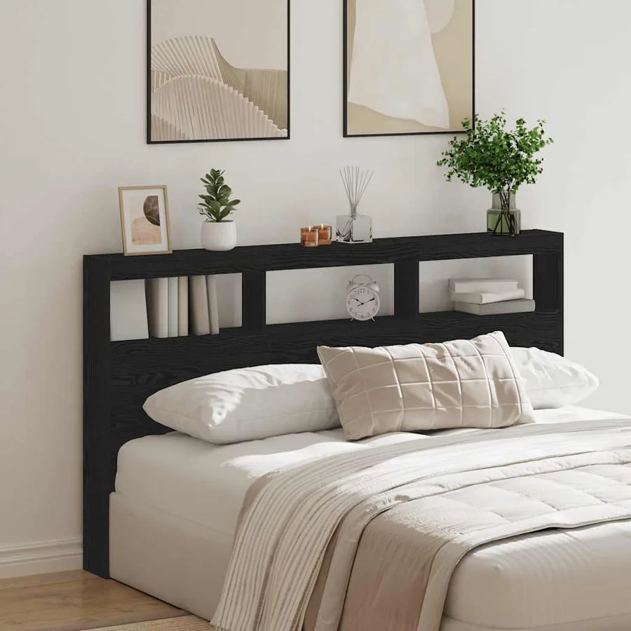 Armoire tête de lit avec LED chêne noir 180x17x102 cm - 4