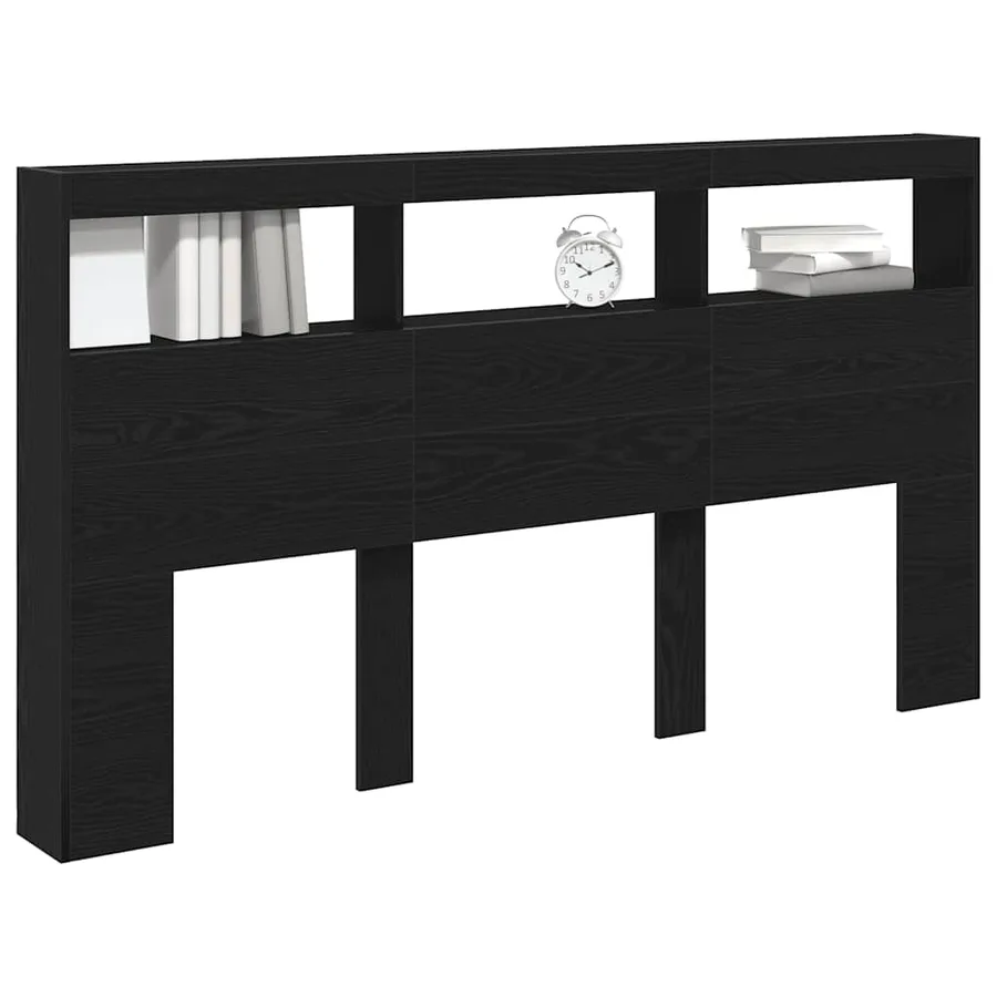 Armoire tête de lit avec LED chêne noir 180x17x102 cm - 5