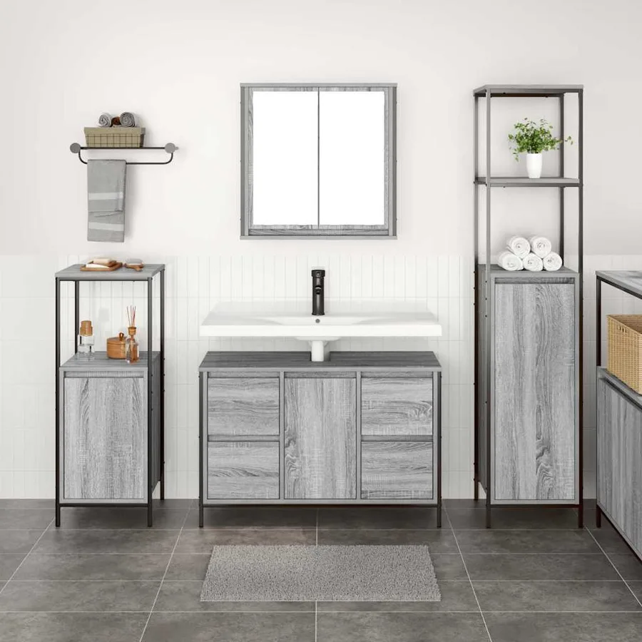 Ensemble de mobilier de salle de bain 3 pcs Gris sonoma et Noir - 4