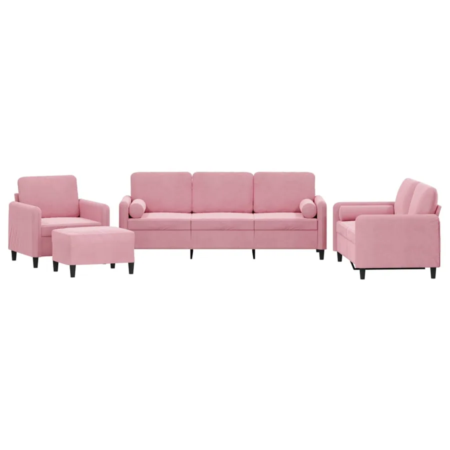 Ensemble de canapés 4 pcs avec coussins rose velours - 2
