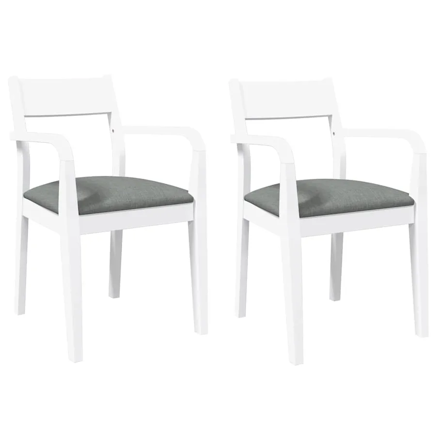 Chaises à manger coussins 2 pcs blanc bois massif caoutchouc - 2