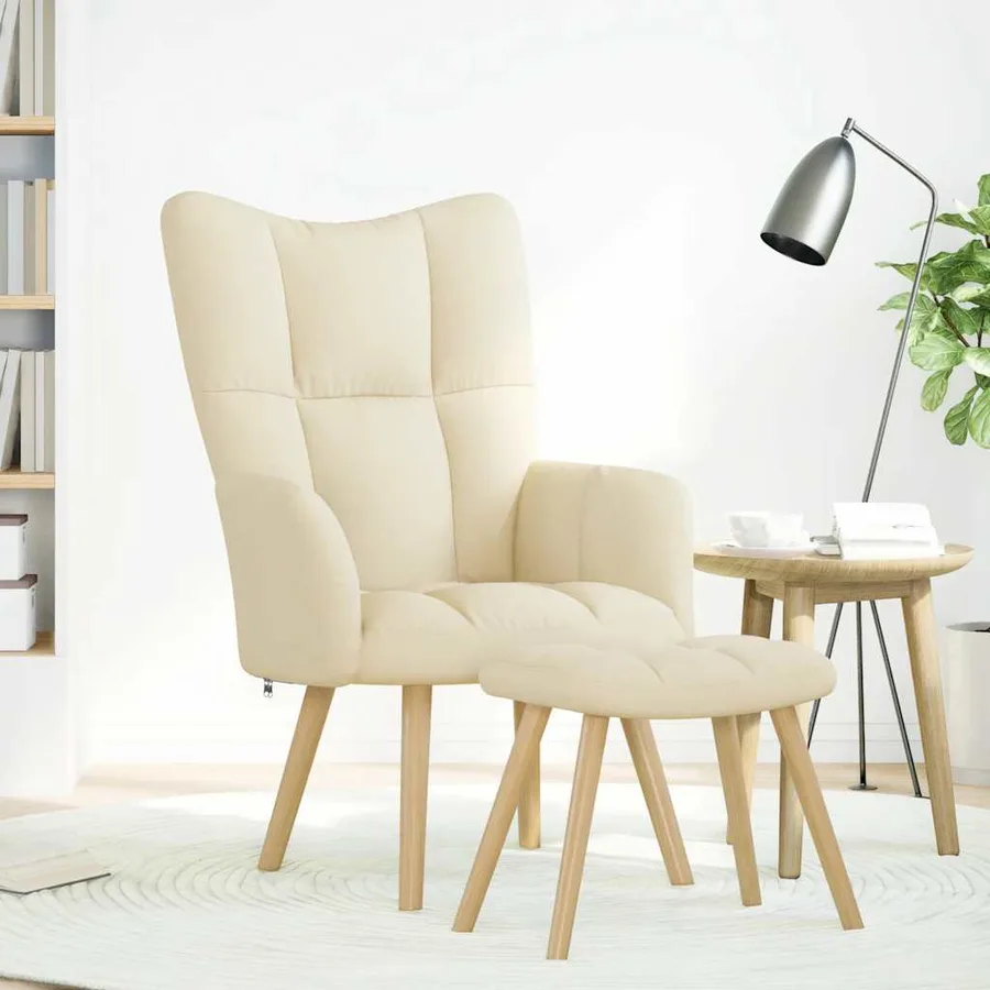 Chaise de relaxation avec repose-pied Crème Tissu - 2